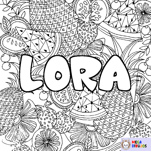 Coloración del nombre LORA - decorado mandala de frutas