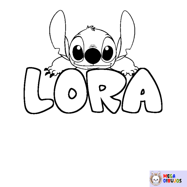 Coloración del nombre LORA - decorado Stitch