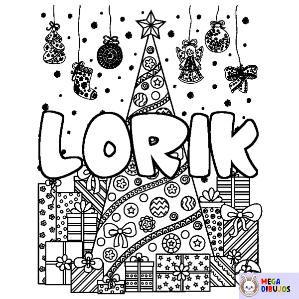 Coloración del nombre LORIK - decorado &aacute;rbol de Navidad y regalos