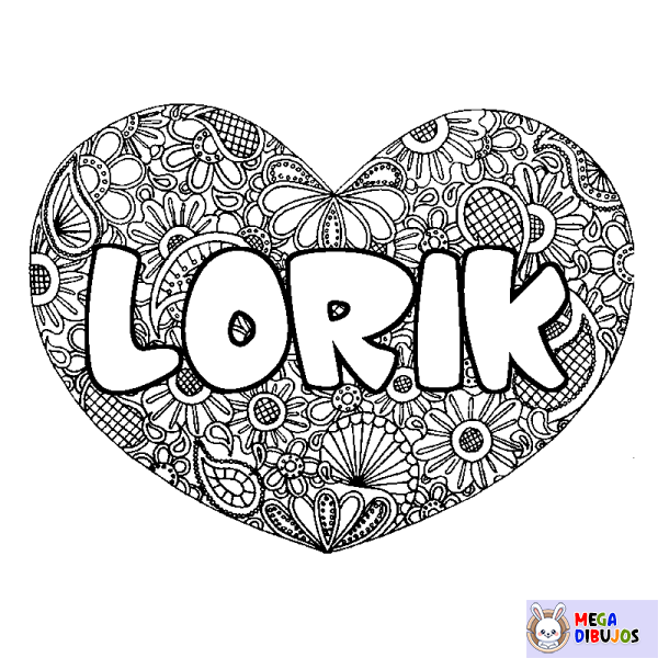 Coloración del nombre LORIK - decorado mandala de coraz&oacute;n