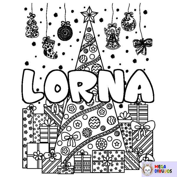 Coloración del nombre LORNA - decorado &aacute;rbol de Navidad y regalos