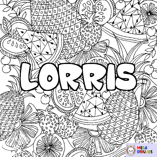 Coloración del nombre LORRIS - decorado mandala de frutas