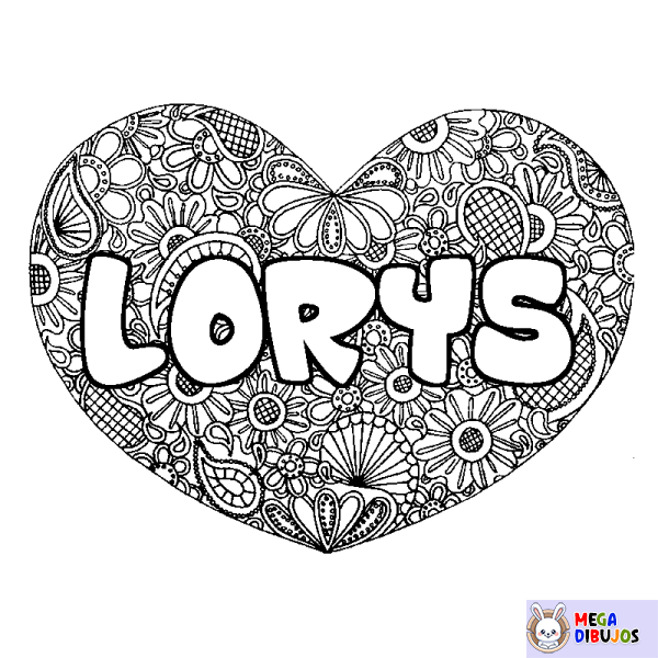 Coloración del nombre LORYS - decorado mandala de coraz&oacute;n