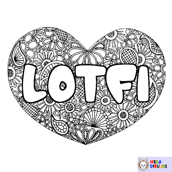 Coloración del nombre LOTFI - decorado mandala de coraz&oacute;n