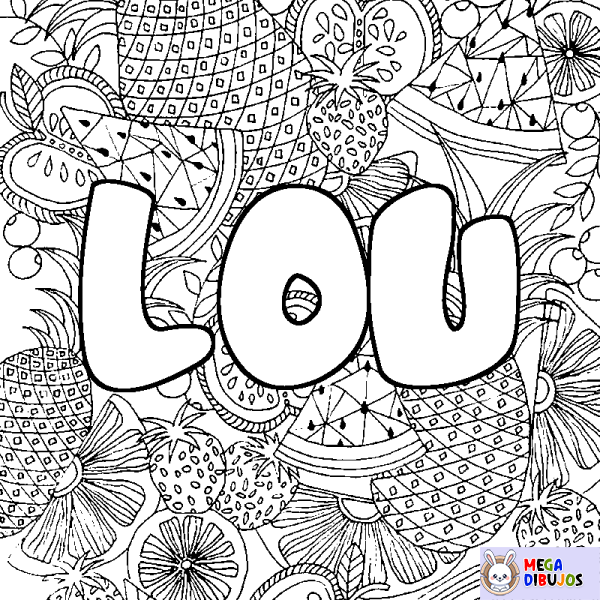 Coloración del nombre LOU - decorado mandala de frutas