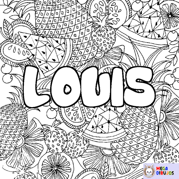 Coloración del nombre LOUIS - decorado mandala de frutas