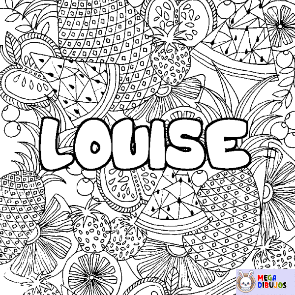 Coloración del nombre LOUISE - decorado mandala de frutas