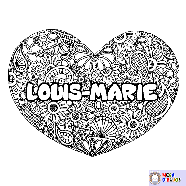 Coloración del nombre LOUIS-MARIE - decorado mandala de coraz&oacute;n