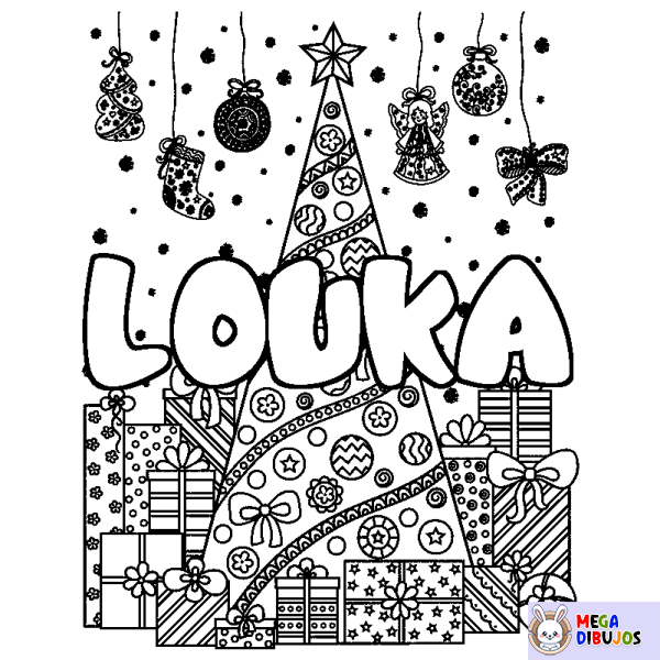 Coloración del nombre LOUKA - decorado &aacute;rbol de Navidad y regalos