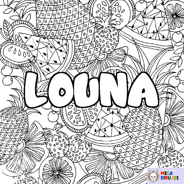 Coloración del nombre LOUNA - decorado mandala de frutas