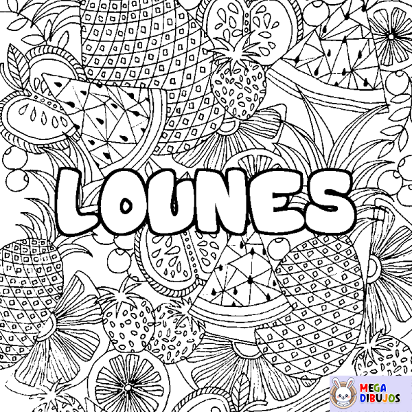 Coloración del nombre LOUNES - decorado mandala de frutas