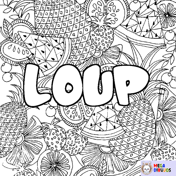 Coloración del nombre LOUP - decorado mandala de frutas