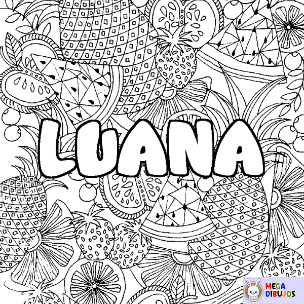 Coloración del nombre LUANA - decorado mandala de frutas