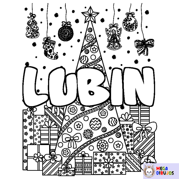 Coloración del nombre LUBIN - decorado &aacute;rbol de Navidad y regalos