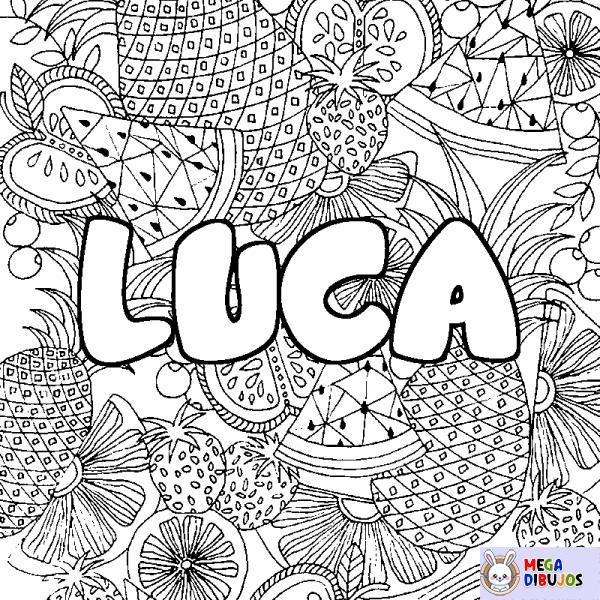 Coloración del nombre LUCA - decorado mandala de frutas