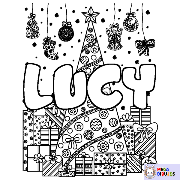 Coloración del nombre LUCY - decorado &aacute;rbol de Navidad y regalos