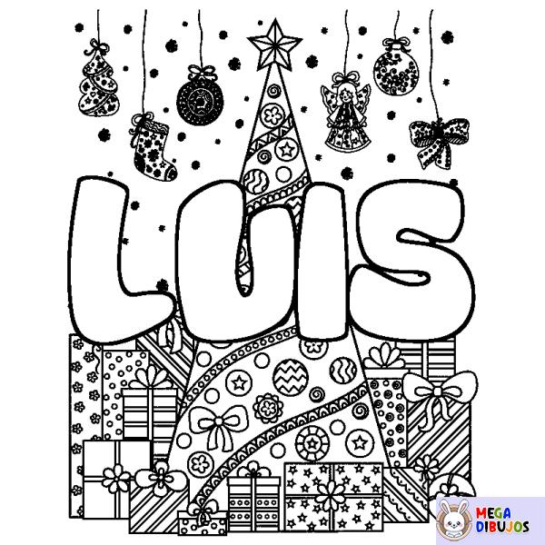 Coloración del nombre LUIS - decorado &aacute;rbol de Navidad y regalos