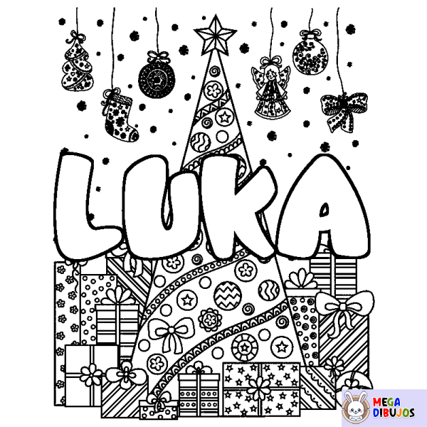 Coloración del nombre LUKA - decorado &aacute;rbol de Navidad y regalos