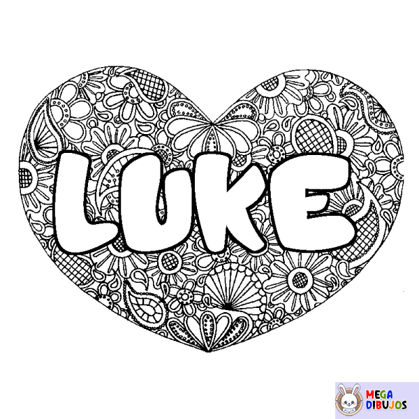 Coloración del nombre LUKE - decorado mandala de coraz&oacute;n