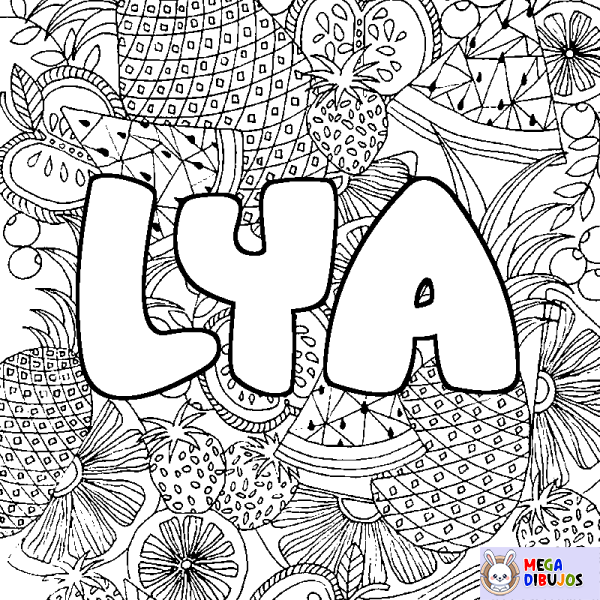 Coloración del nombre LYA - decorado mandala de frutas