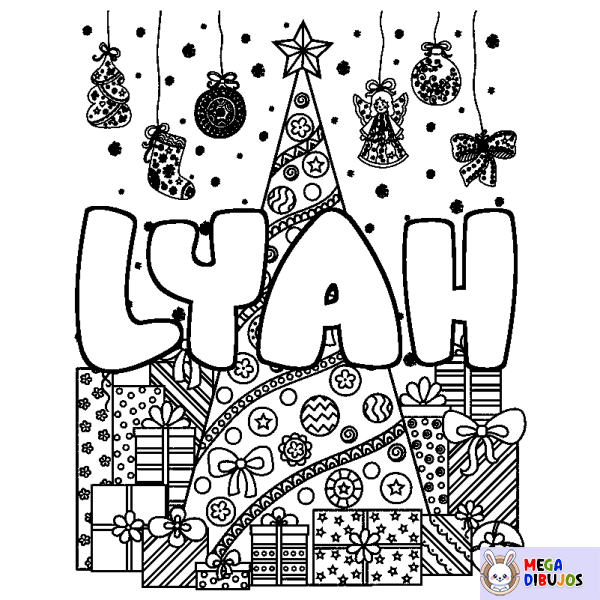 Coloración del nombre LYAH - decorado &aacute;rbol de Navidad y regalos