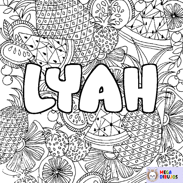 Coloración del nombre LYAH - decorado mandala de frutas