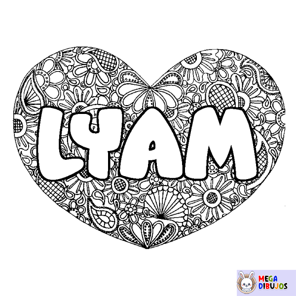 Coloración del nombre LYAM - decorado mandala de coraz&oacute;n