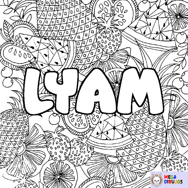 Coloración del nombre LYAM - decorado mandala de frutas