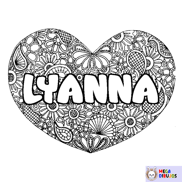 Coloración del nombre LYANNA - decorado mandala de coraz&oacute;n