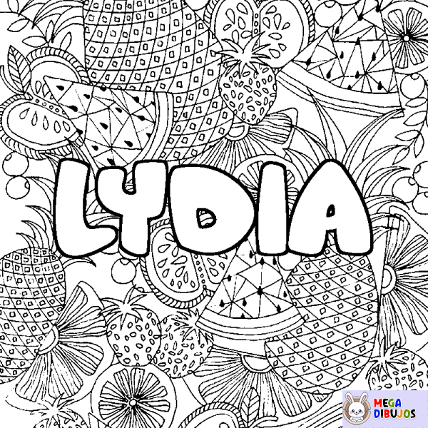 Coloración del nombre LYDIA - decorado mandala de frutas