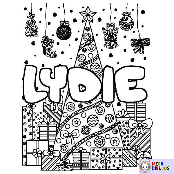 Coloración del nombre LYDIE - decorado &aacute;rbol de Navidad y regalos