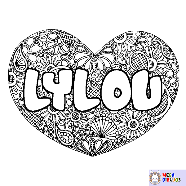 Coloración del nombre LYLOU - decorado mandala de coraz&oacute;n