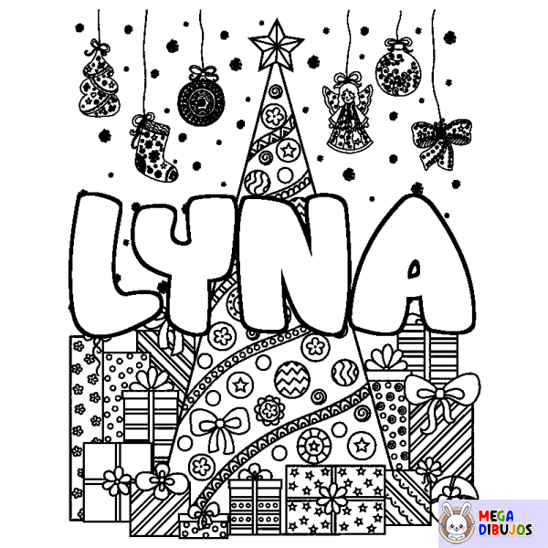 Coloración del nombre LYNA - decorado &aacute;rbol de Navidad y regalos