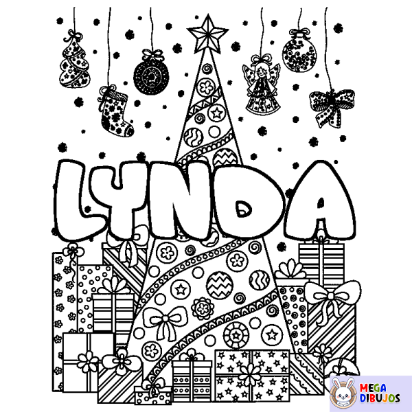 Coloración del nombre LYNDA - decorado &aacute;rbol de Navidad y regalos