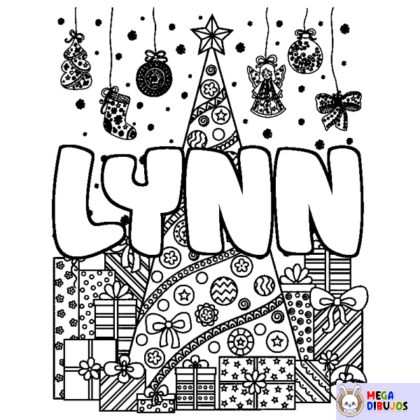 Coloración del nombre LYNN - decorado &aacute;rbol de Navidad y regalos