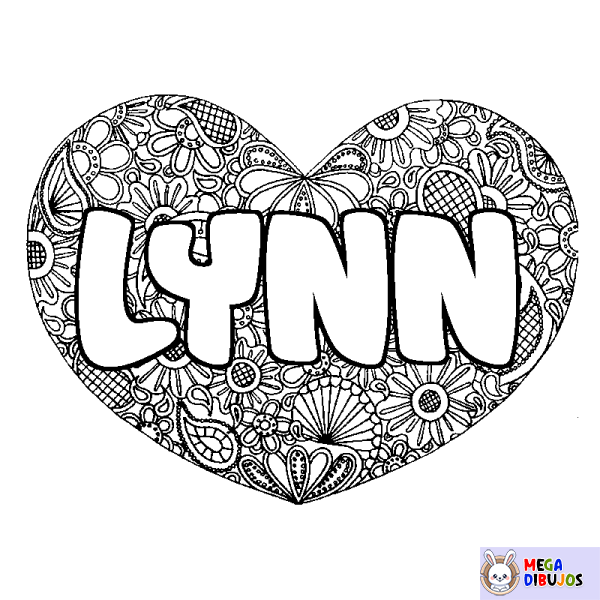 Coloración del nombre LYNN - decorado mandala de coraz&oacute;n