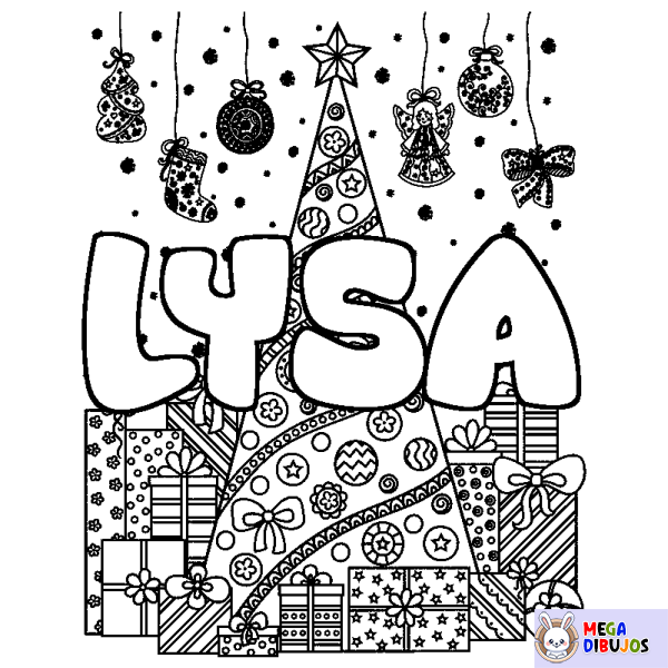 Coloración del nombre LYSA - decorado &aacute;rbol de Navidad y regalos