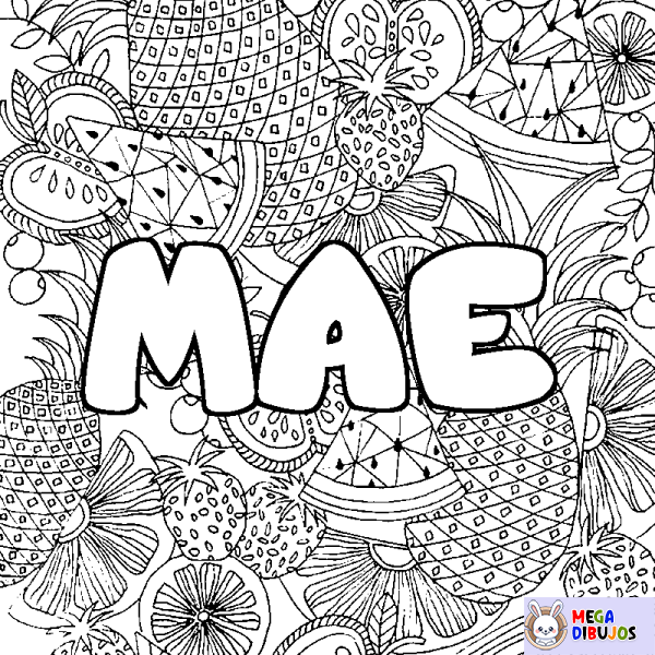 Coloración del nombre MAE - decorado mandala de frutas