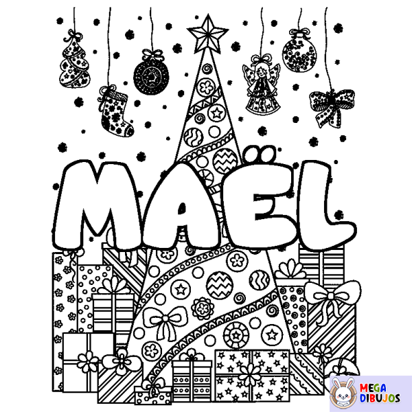 Coloración del nombre MA&Euml;L - decorado &aacute;rbol de Navidad y regalos