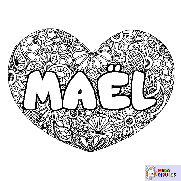 Coloración del nombre MA&Euml;L - decorado mandala de coraz&oacute;n