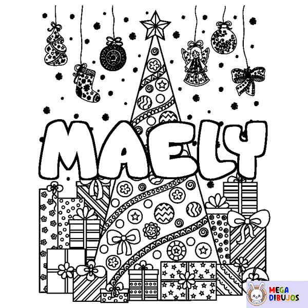 Coloración del nombre MAELY - decorado &aacute;rbol de Navidad y regalos