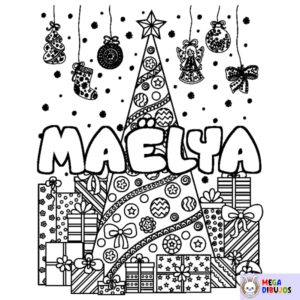 Coloración del nombre MA&Euml;LYA - decorado &aacute;rbol de Navidad y regalos