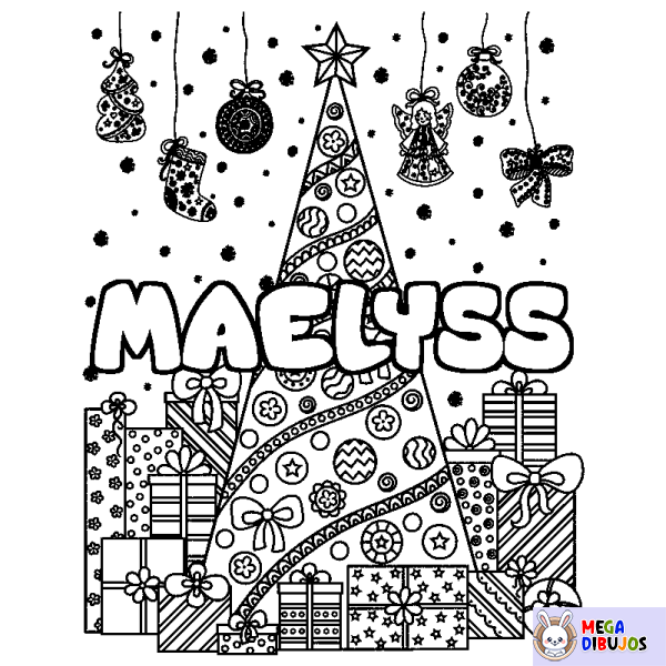 Coloración del nombre MAELYSS - decorado &aacute;rbol de Navidad y regalos