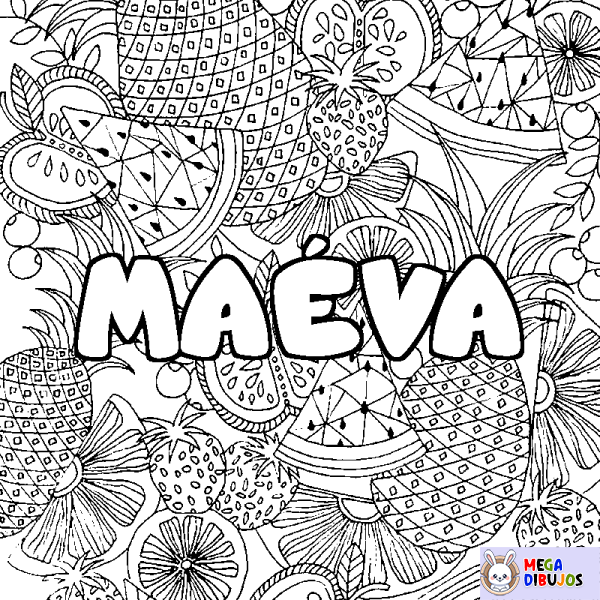 Coloración del nombre MA&Eacute;VA - decorado mandala de frutas