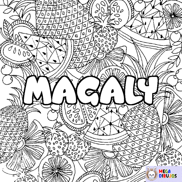 Coloración del nombre MAGALY - decorado mandala de frutas