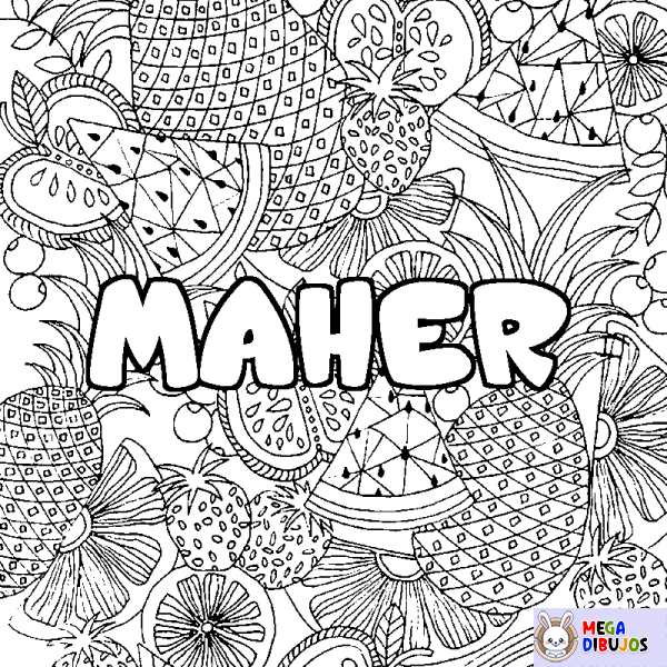 Coloración del nombre MAHER - decorado mandala de frutas