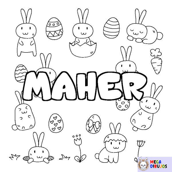 Coloración del nombre MAHER - decorado Pascua