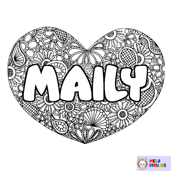 Coloración del nombre MAILY - decorado mandala de coraz&oacute;n