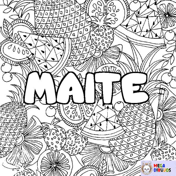 Coloración del nombre MAITE - decorado mandala de frutas