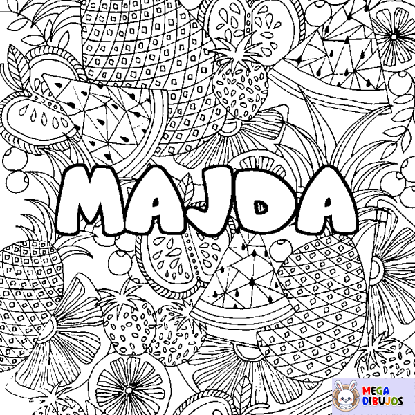 Coloración del nombre MAJDA - decorado mandala de frutas